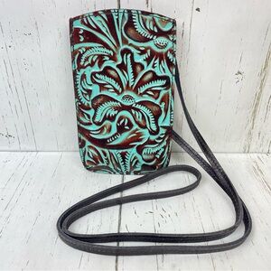 Patricia Nash Tooled Turquoise Crossbody Wallet/Phone Case